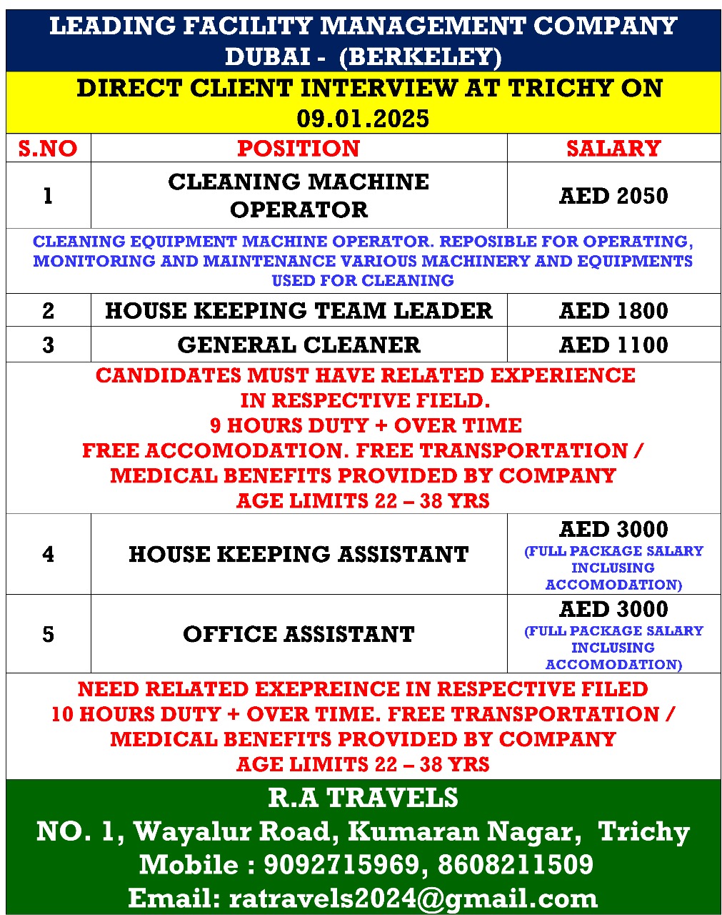 HIRING FOR JOB WANTED IN DUBAI