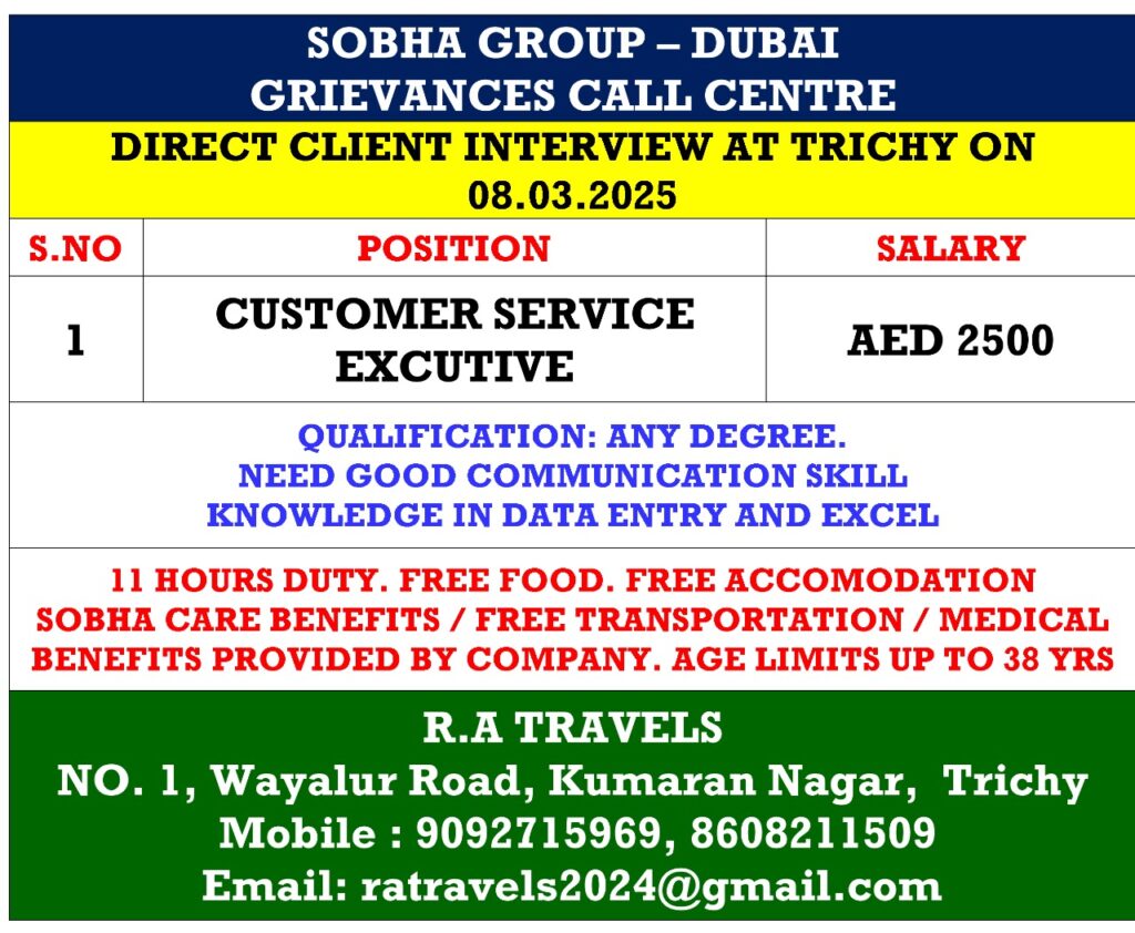 HIRING FOR SOBHA CONSTRUCTION JOB IN DUBAI