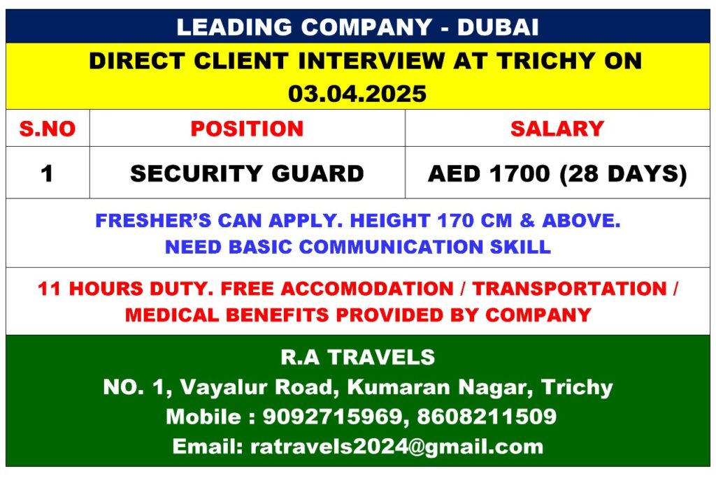 HIRING FOR SECURITY GUARD JOB IN DUBAI-abroad jobs-gulf jobs-gulf walkin