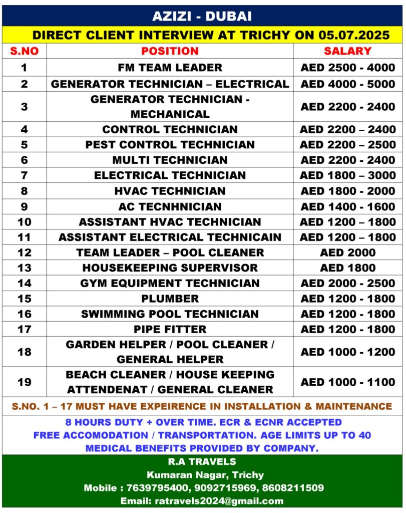 AZIZI JOBS FOR DUBAI