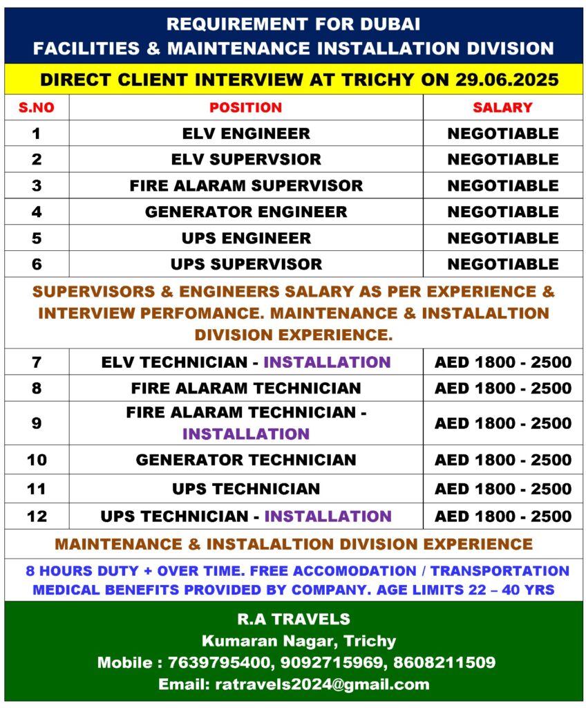 REQUIREMENT FOR DUBAI