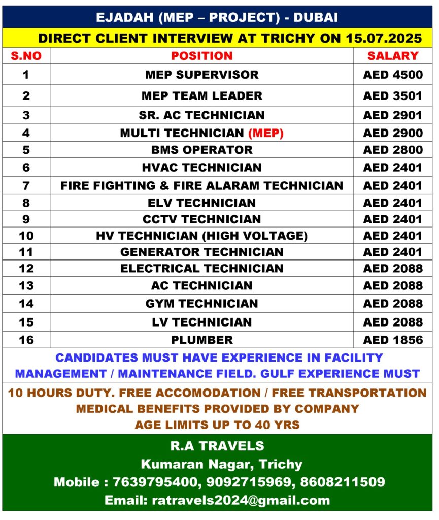 EJADAH (MEP - PROJECT) JOBS IN DUBAI