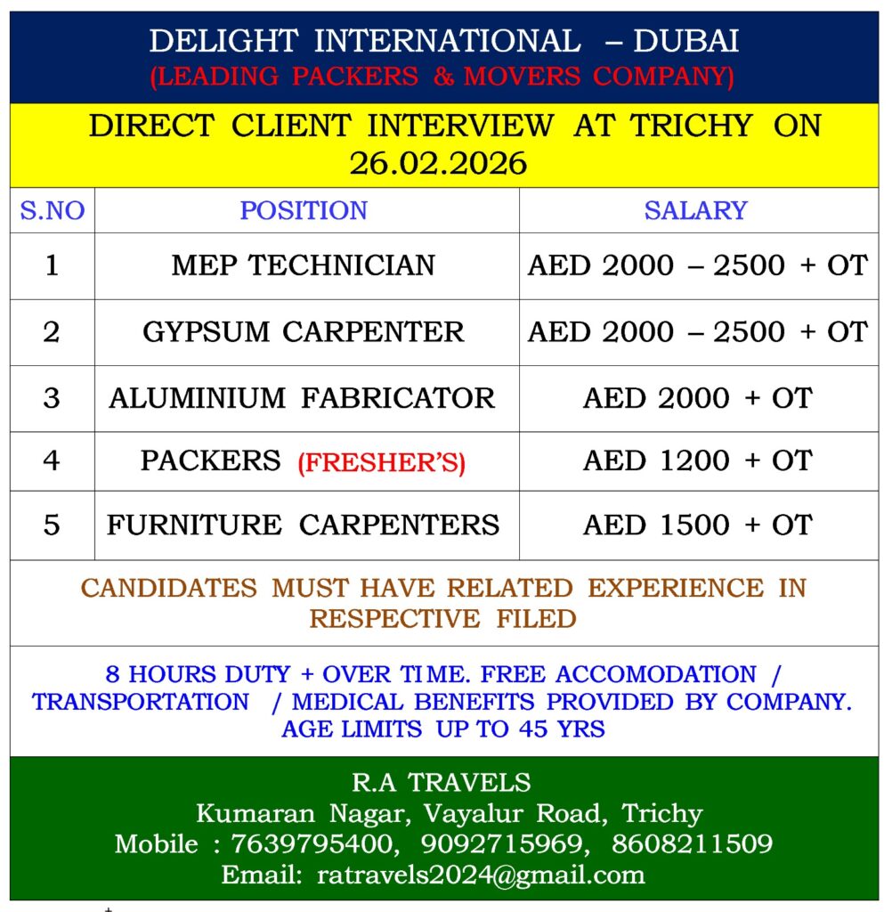 WE ARE HIRING FOR DELIGHT INTERNATIONAL DUBAI