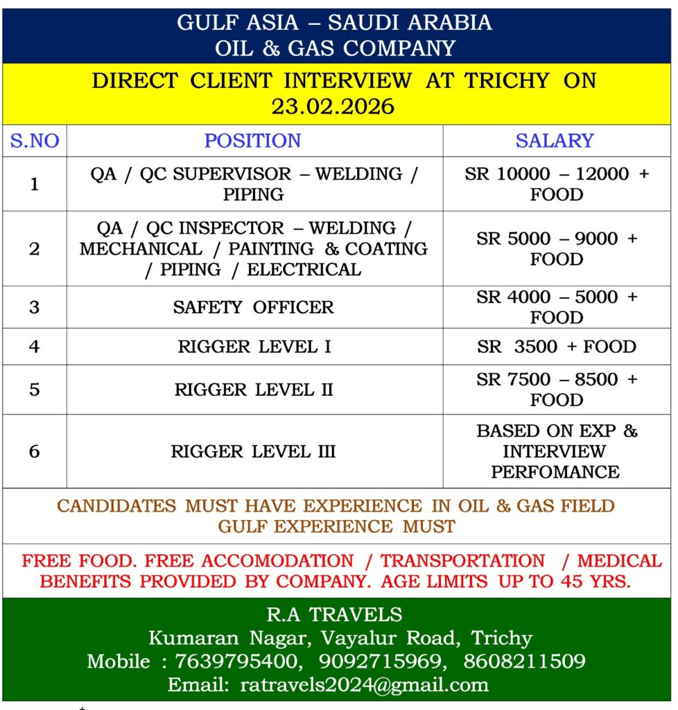 WE ARE HIRING GULF ASIA OIL & GAS COMPANY IN SAUDI ARABIA