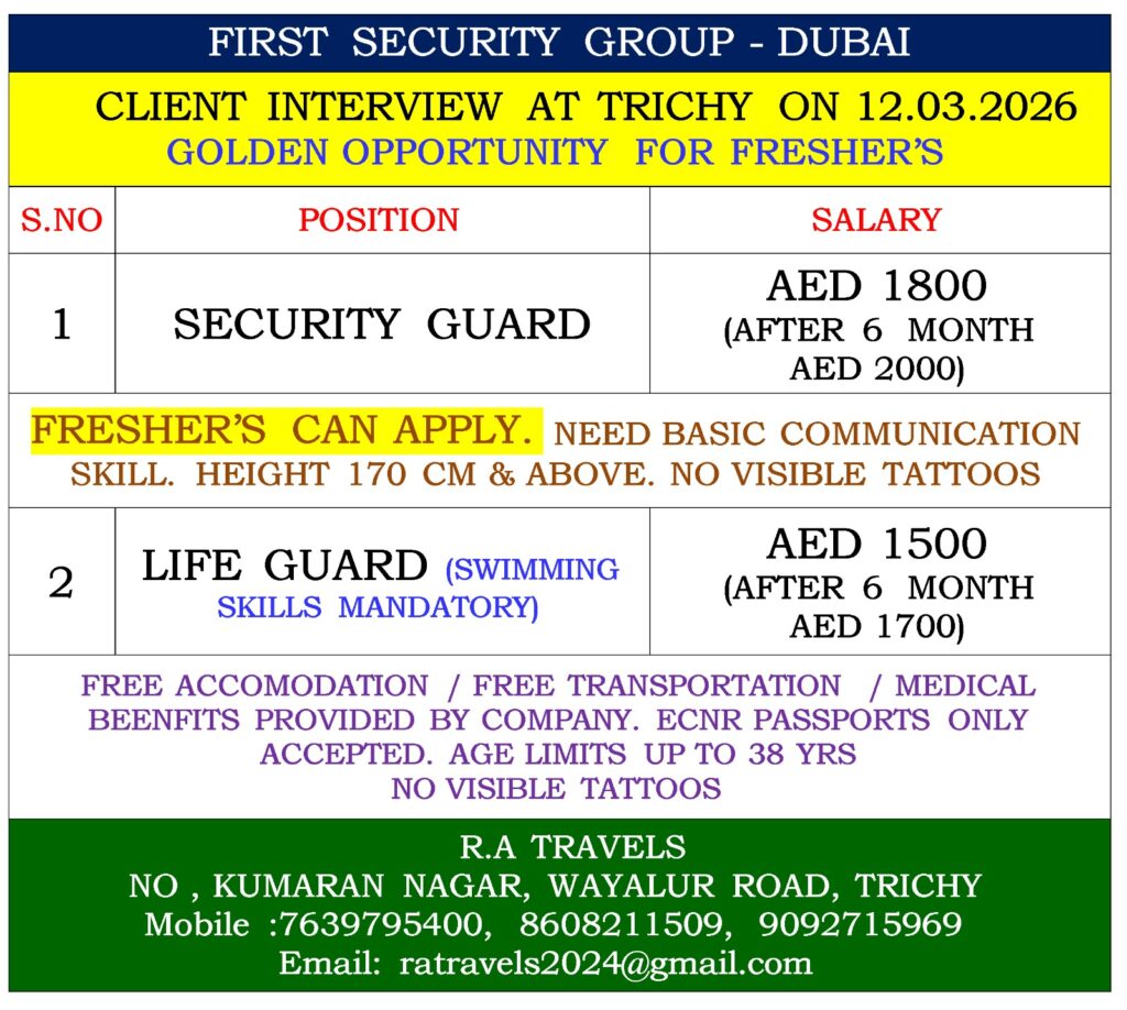 WE ARE HIRING FOR FIRST SECURITY GROUP IN DUBAI