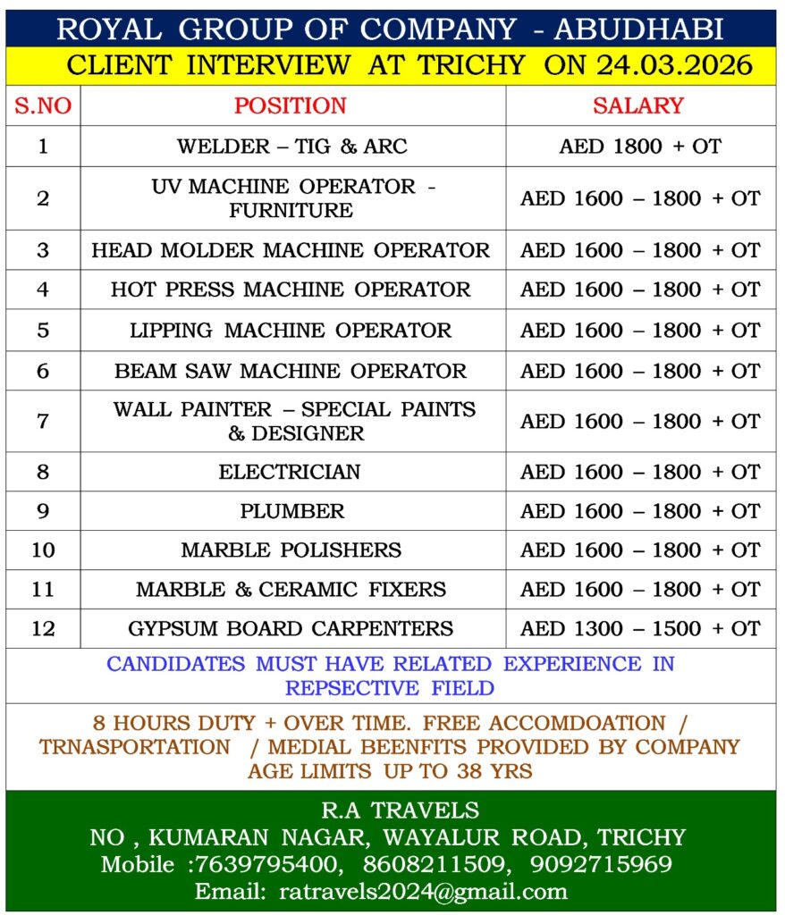 WE ARE HIRING ROYAL GROUP OF COMPANY IN ABUDHABI