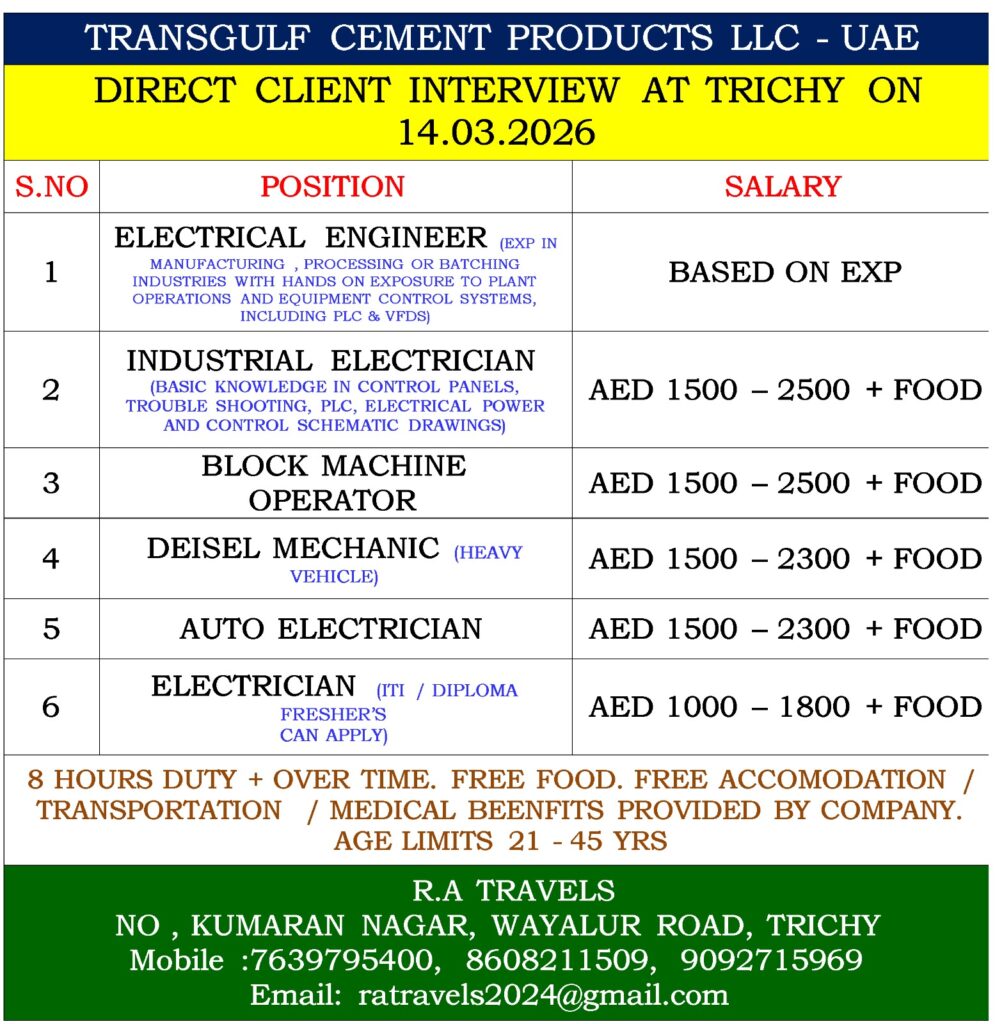 WE ARE HIRING TRANSGULF CEMENT PRODUCTS LLC - UAE
