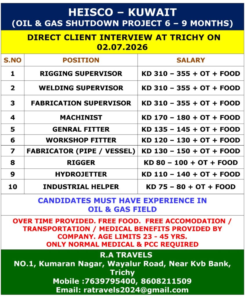 HEISCO Kuwait Oil & Gas Shutdown Project Jobs 2026