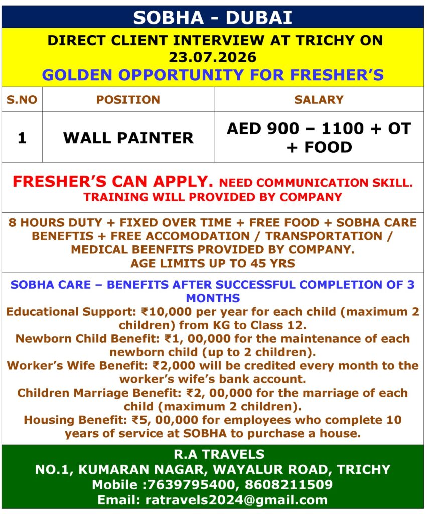 SOBHA Dubai Wall Painter Jobs 2026