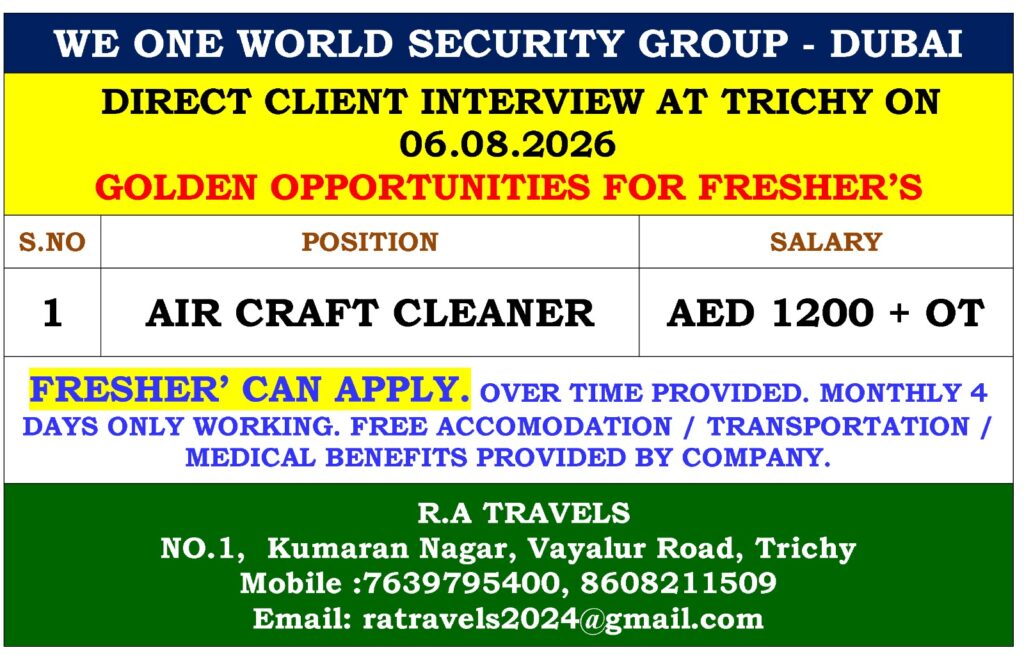 WE ONE WORLD SECURITY GROUP Dubai Aircraft Cleaner Jobs UAE