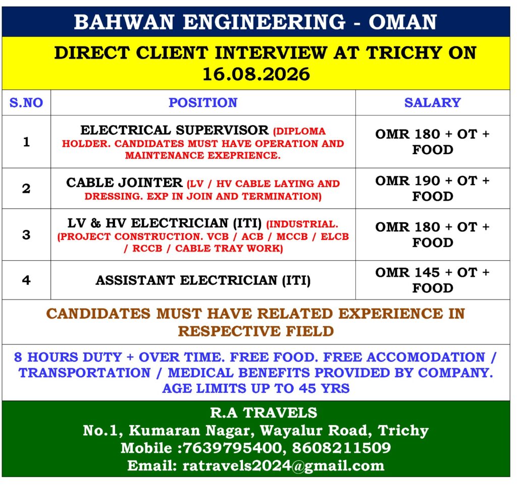 Bahwan Engineering Oman Jobs 2026 | Electrical Vacancies