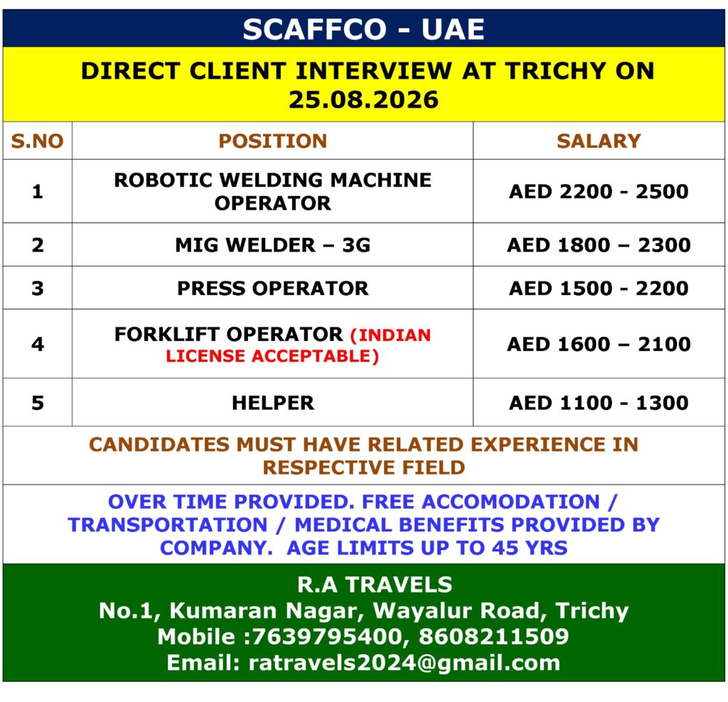 Scaffco UAE Jobs 2026 – Direct Interview in Trichy0