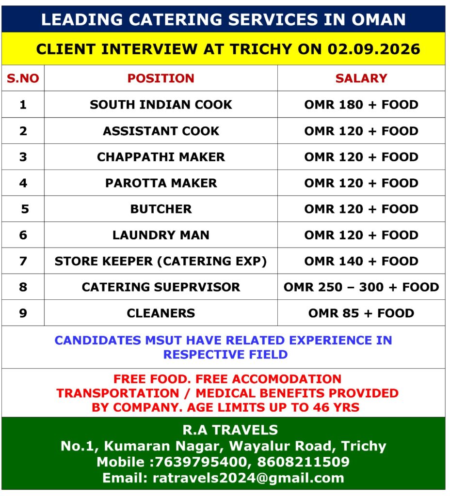 Leading Catering Services Oman Client Interview Trichy – Sep 2, 2026