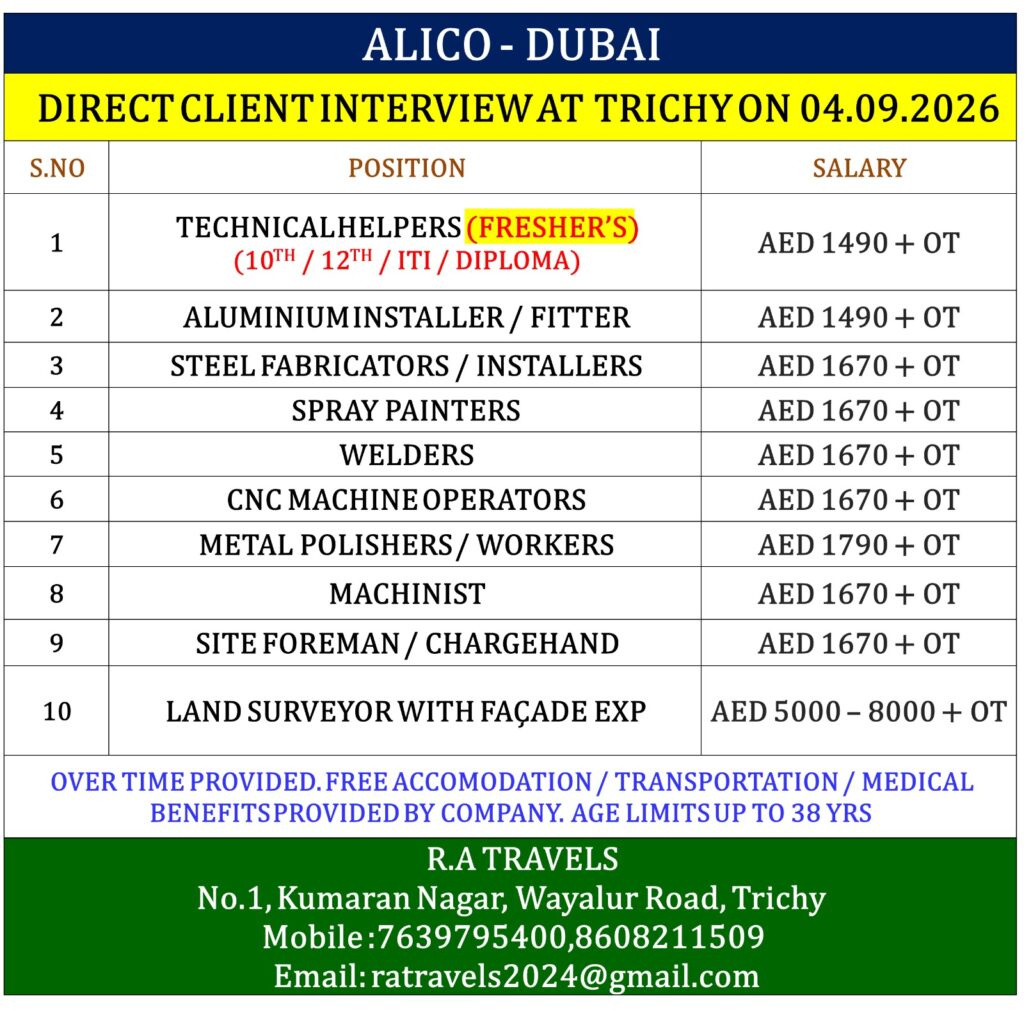 alico-dubai-jobs-trichy-interview-2026