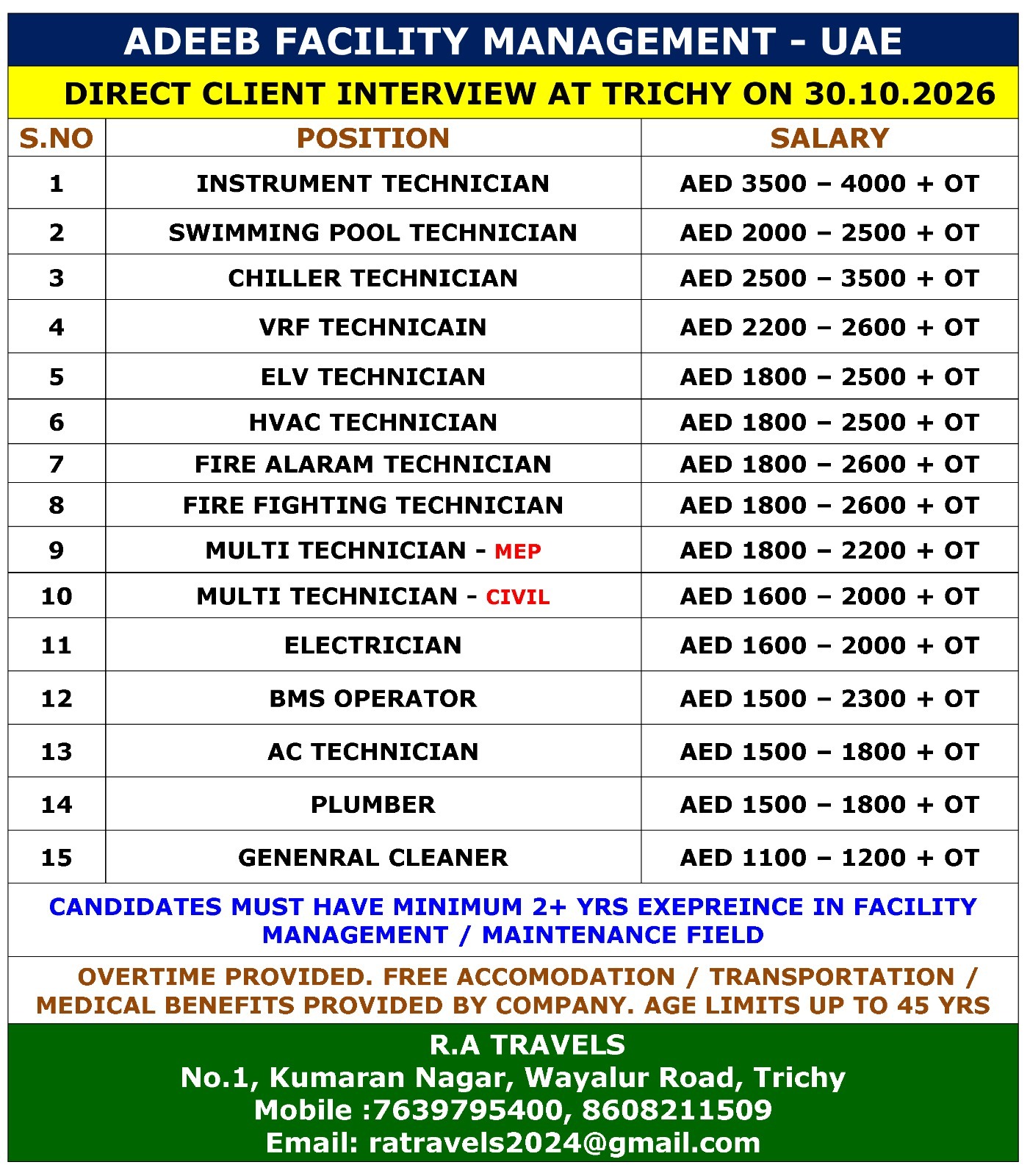 WE ARE HIRING FOR ADEEB FACILITY MANAGEMENT IN UAE
