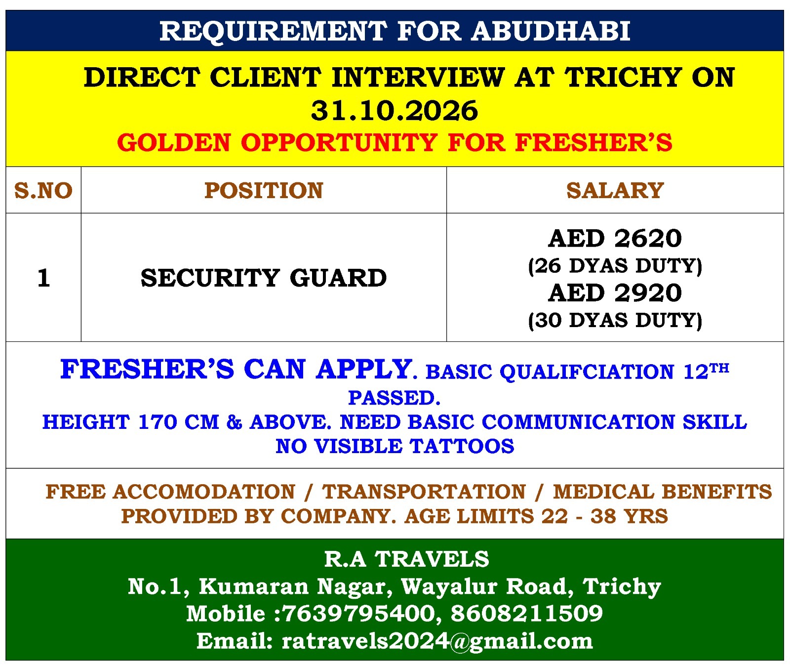 REQUIREMENT FOR ABUDHABI – JOBS FOR 2026