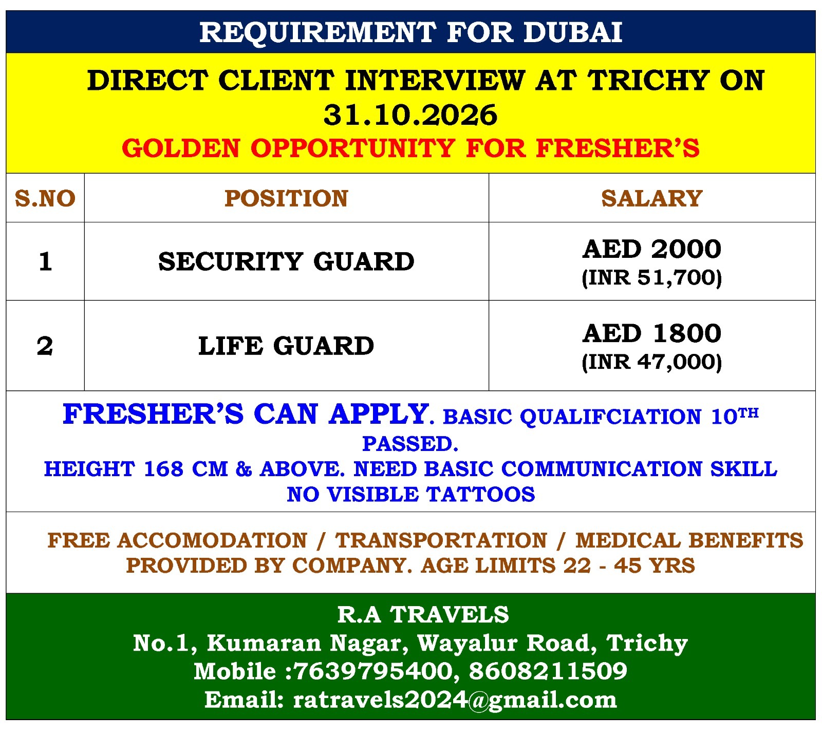 REQUIREMENT FOR DUBAI